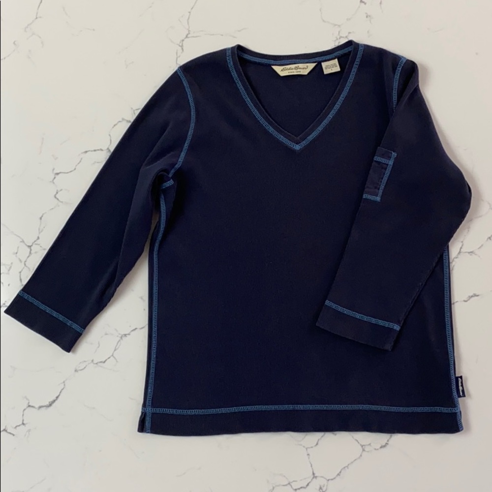 Eddie Bauer three-quarter sleeve v-neck top-blue